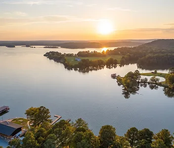Aerial view of the marina and lake