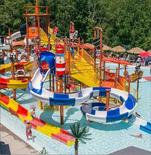 Colourful slides at Pirate's Bay Waterpark